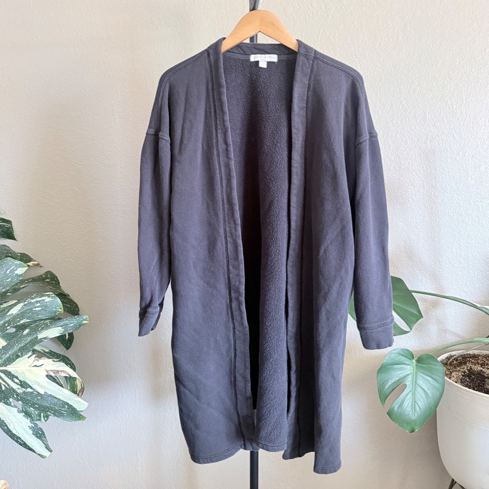Spiritual Gangster Womens Small Charcoal Gray Longline Fleece Open Cardigan SG